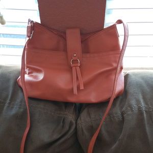 Faux leather coral crossbody purse